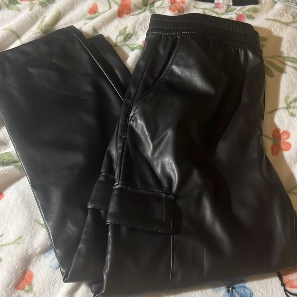 GAP Black Faux Leather Cargo Pants